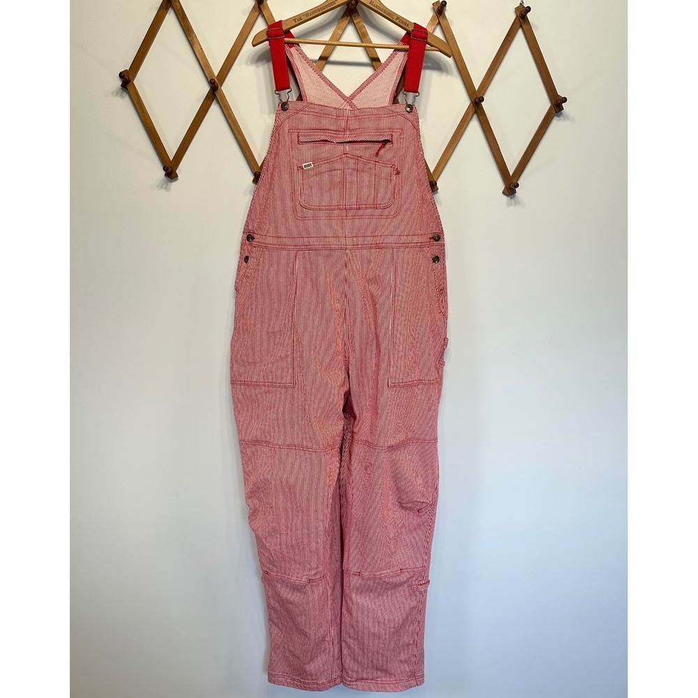 Duluth Red & White Engineer Stripe Rootstock Gardening Overalls XXL 33 Hickory